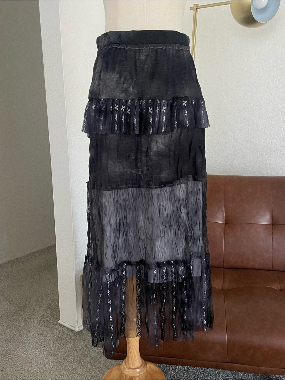 Vintage 1990s Y2K ANAC Designed by Kimi Whimsigoth Goth Emo Tier Maxi Skirt